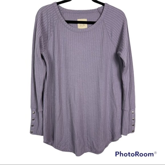Chaser Dark Lavender Waffle Knit Long Sleeve Top Sz L - Picture 1 of 6